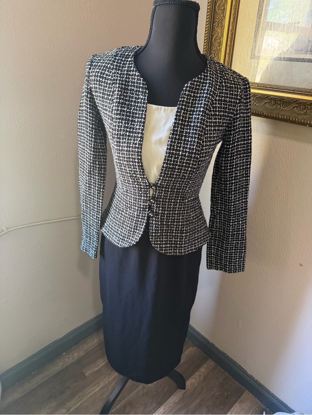 Chadwicks Black & White Tweed Peplum Blazer